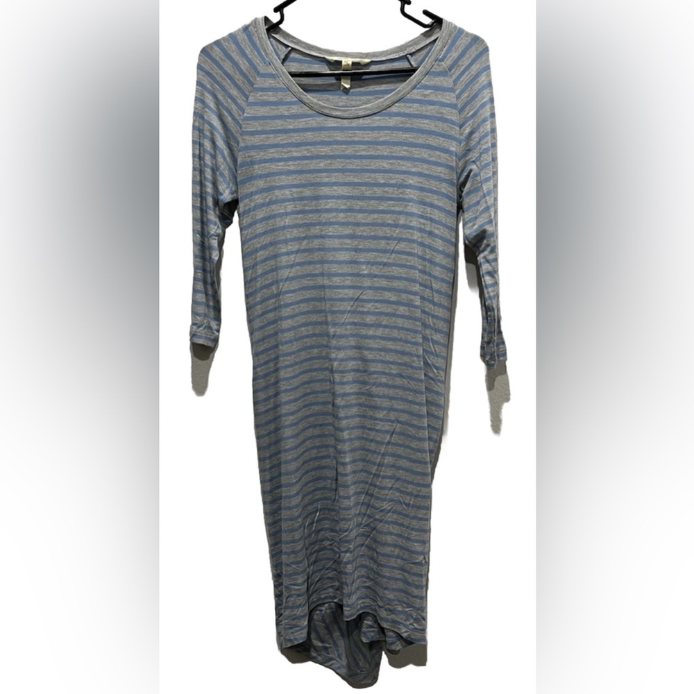 Matilda Jane Tunic Gathered Back Dress Blue Gray Striped Small